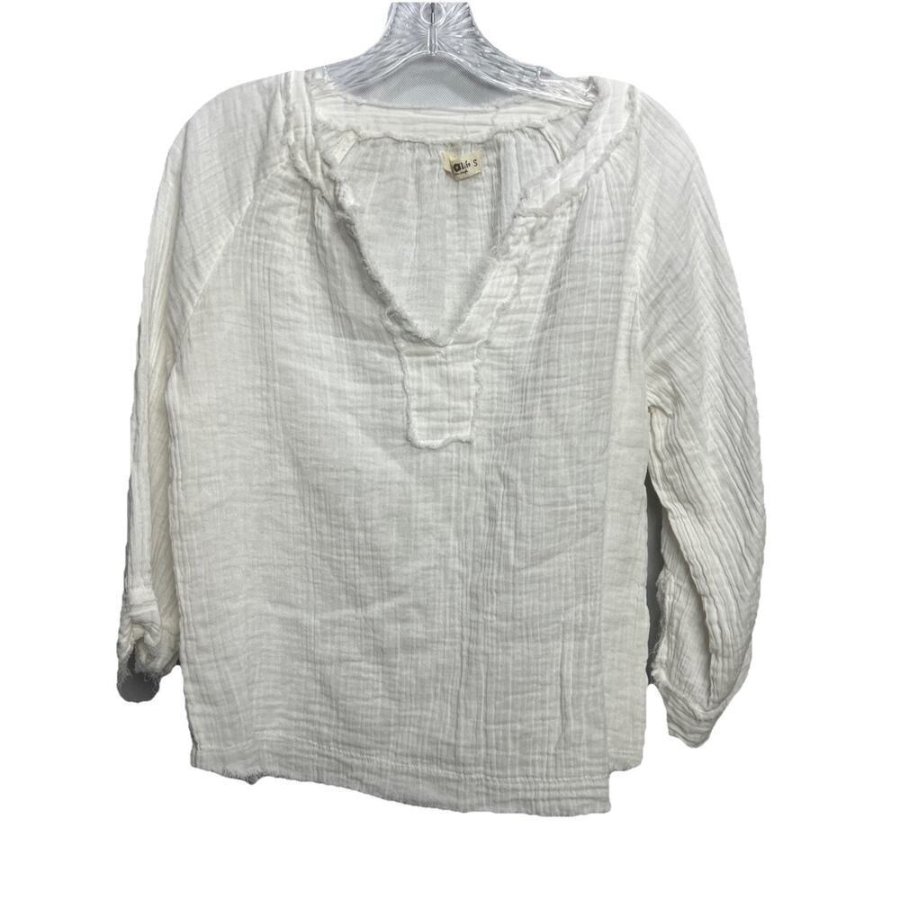 Natural Life Top Size S White Gauze Robyn Cotton V-Neck 3/4 Sleeve Boho Top